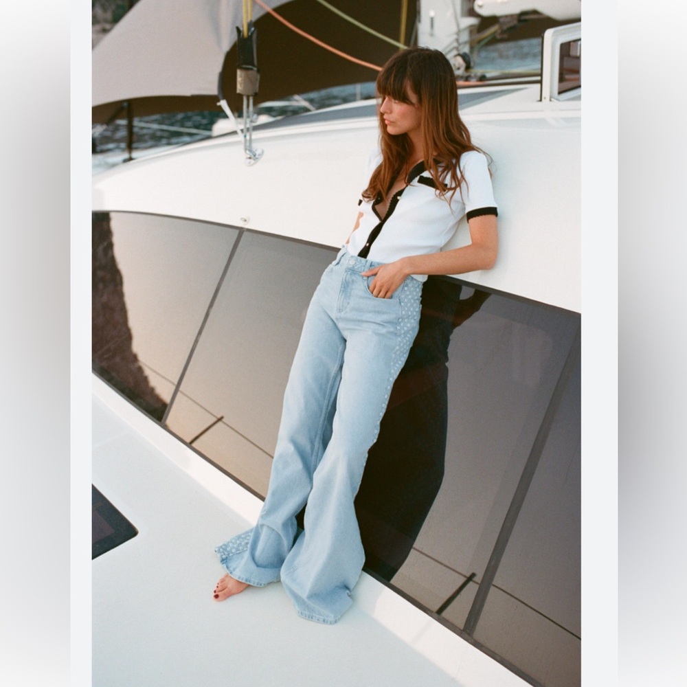 ZARA Z1975 WIDE-LEG HIGH-WAIST JEANS WITH CUTWORK EMBROIDERY